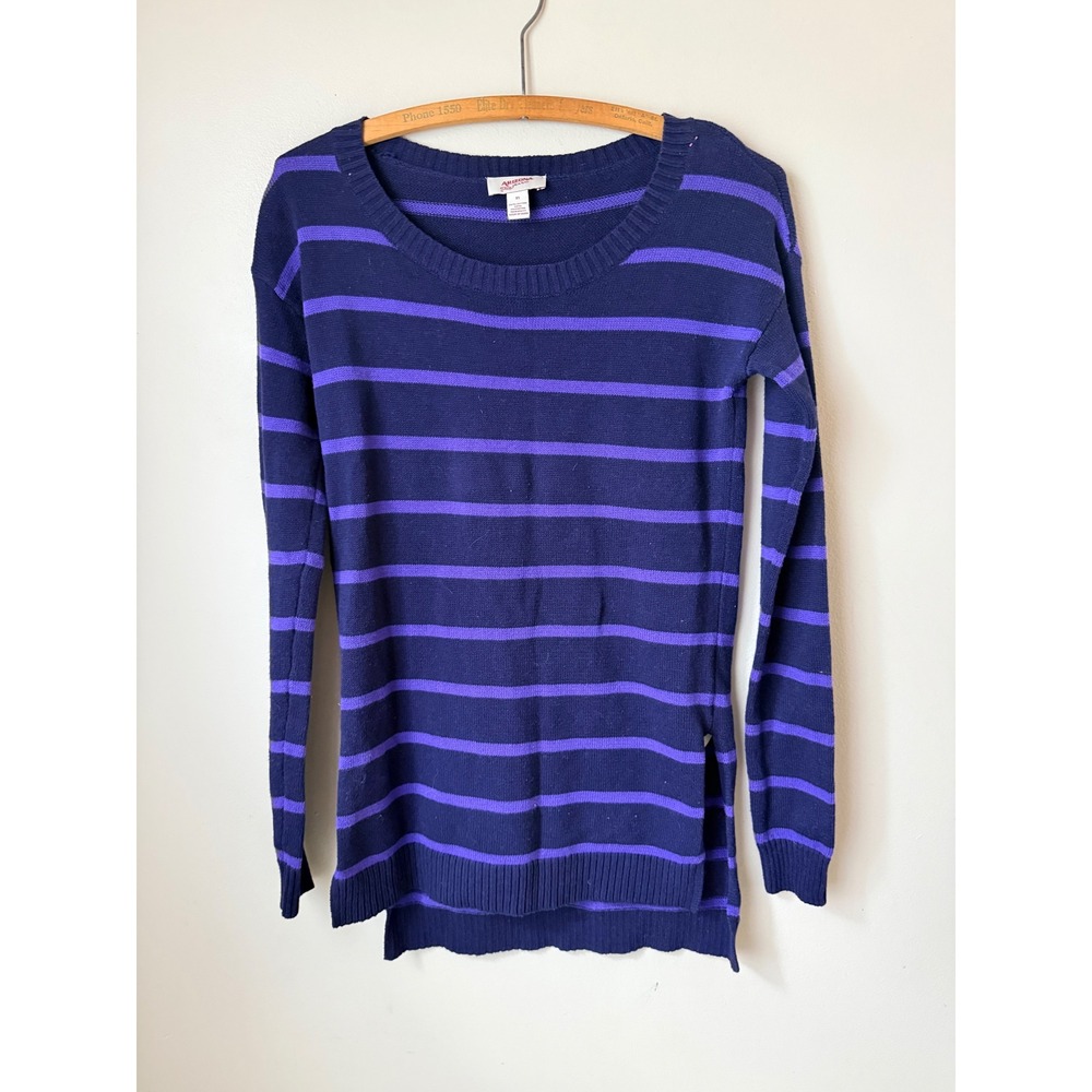 Y2k Arizona Jeans Co Striped Long Sleeve Sweater Navy Purple Casual Pullover‎ XS